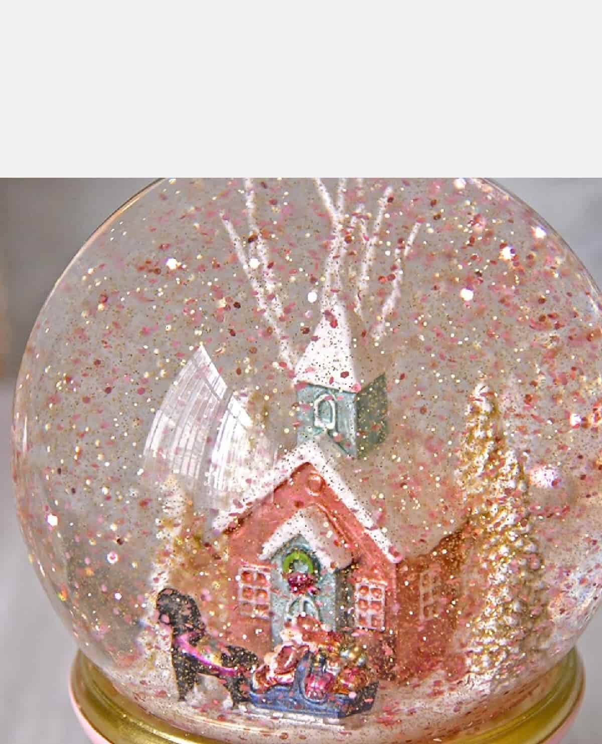 スノードームオルゴール スノーヴィレッジピンク クリスマス