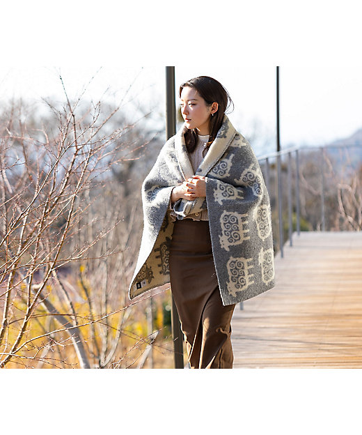 ウールハーフブランケット ヒツジ ライトグレー（ステッチあり