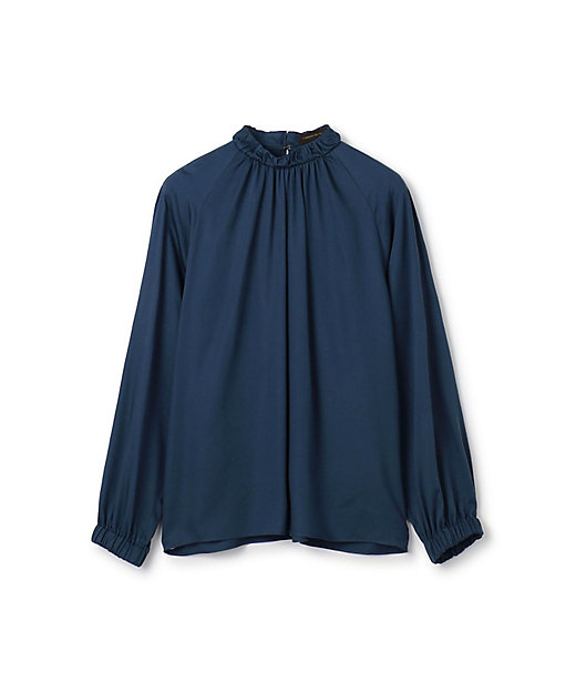 ウォッシャブルサテン スタンドギャザーカラーブラウス | maison