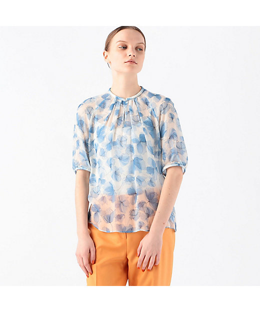 ギンゴフラワープリント ネックタックブラウス | maison TOMORROWLAND