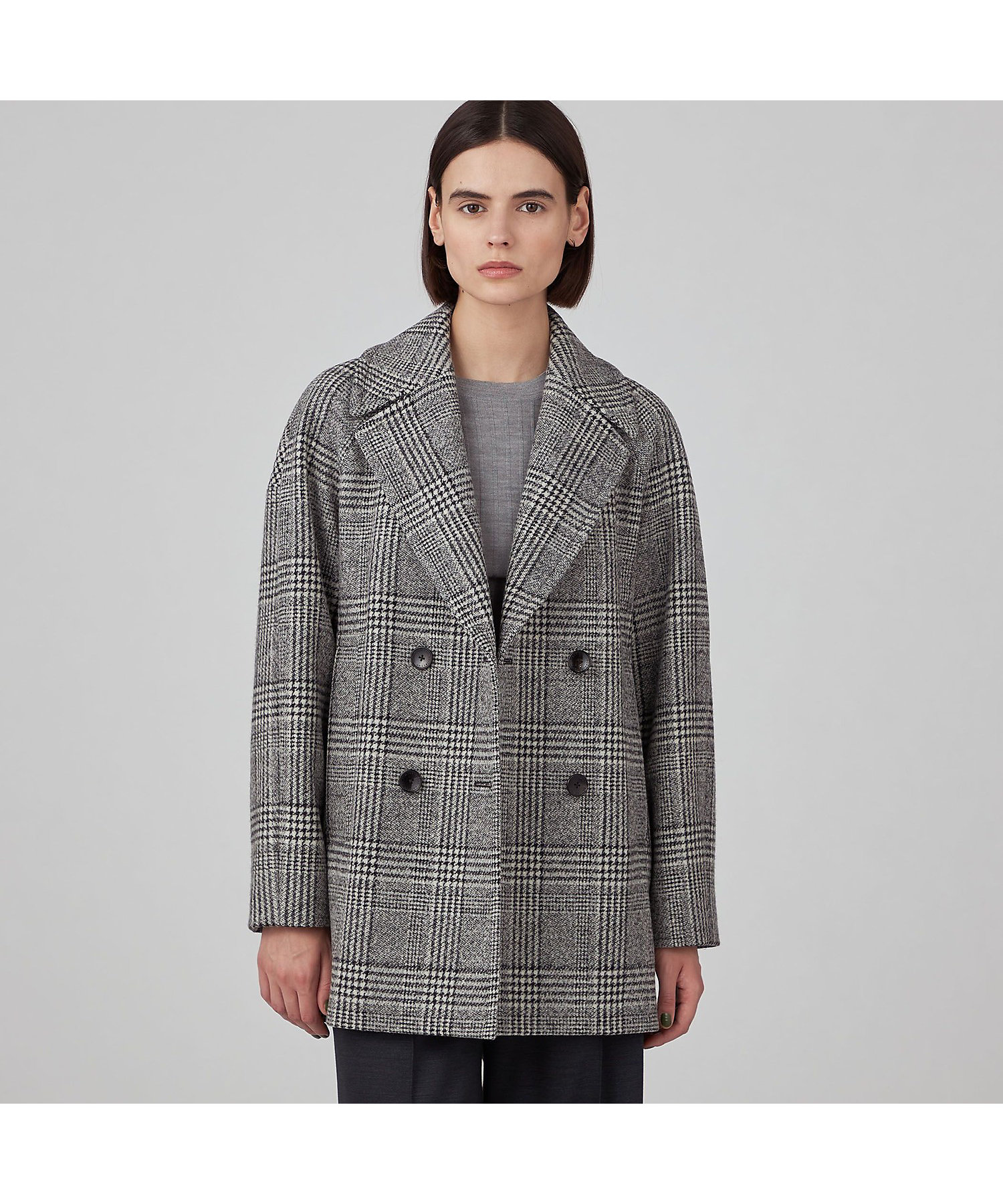ウールカシミヤグレンチェック ショートコート | maison TOMORROWLAND