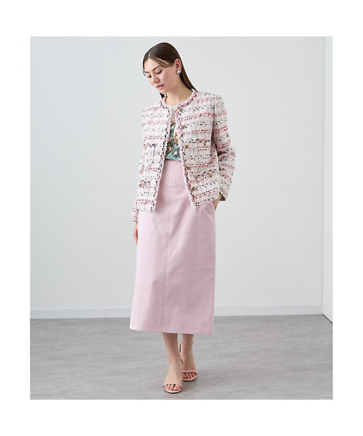 セットアップ対応商品】コーラルピンクツイードクルー ジャケット