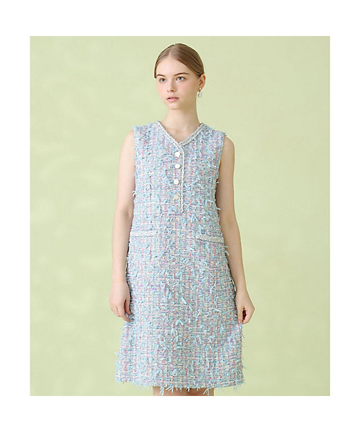 ブルーミックスツイードVネック ワンピース | ANAYI/アナイ | 三越