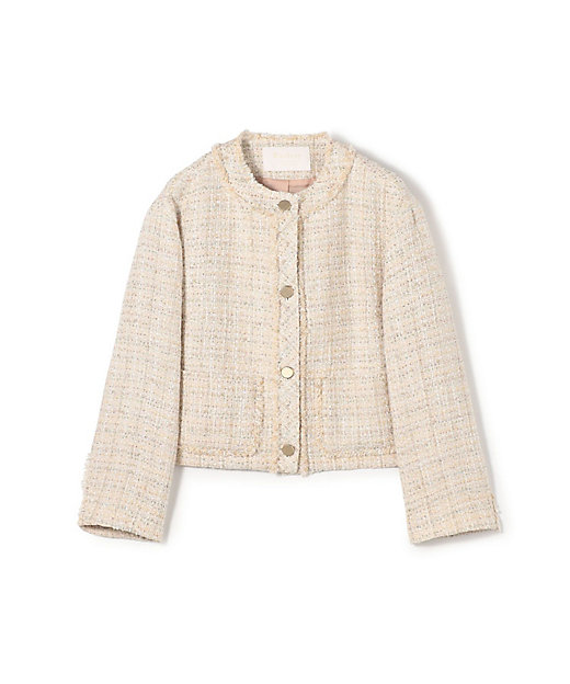 極美品 ランバンコレクション ツイード ノーカラージャケット モヘア