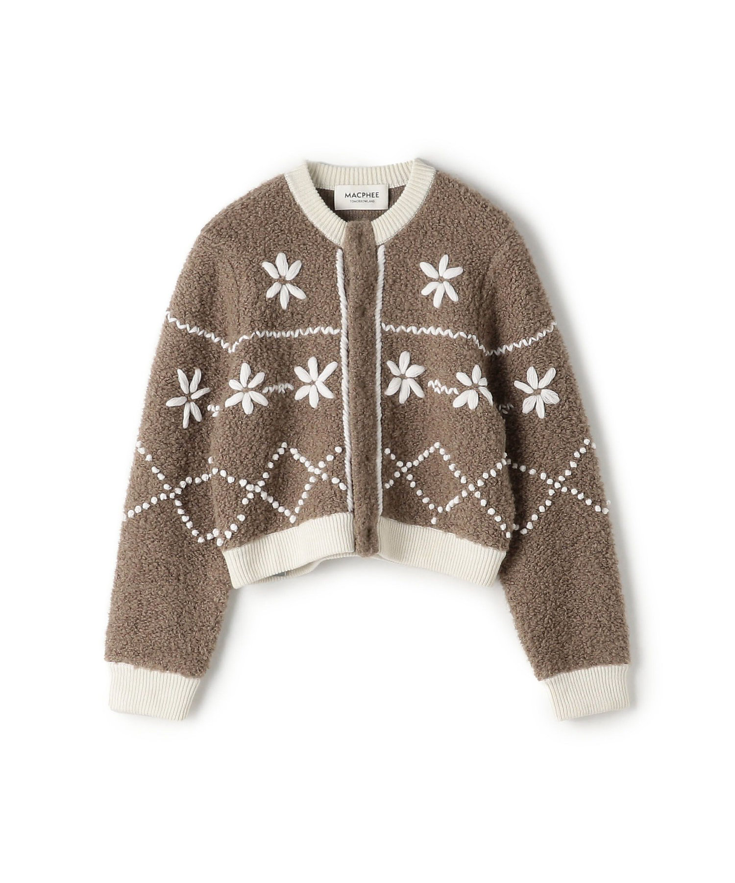 ムートンエンブロイダリー クルーネックカーディガン | maison