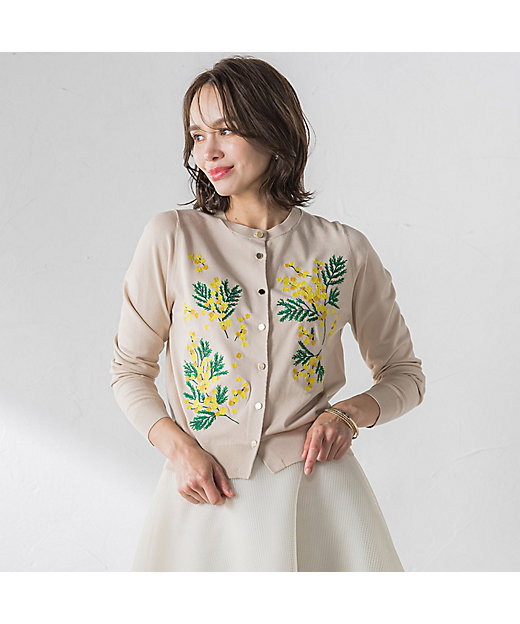 ミモザ刺繍カーディガン≪手洗い可能≫ | Viaggio Blu (Women