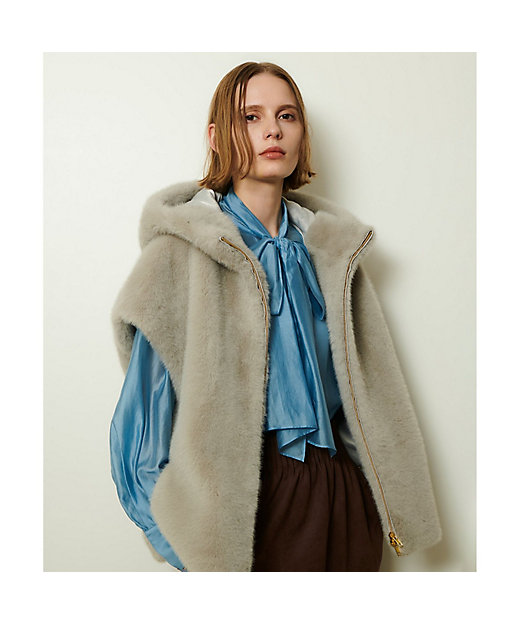 フェイクミンクファーフーディーブルゾン | allureville (Women