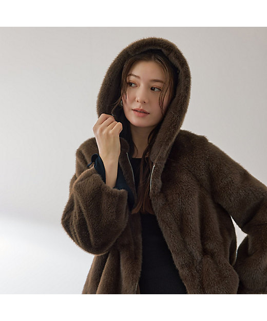 フェイクファーフーディショートコート≪手洗い可能≫ | QUEENS COURT