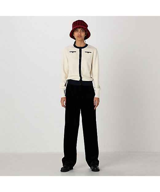 コットンカシミヤ バイカラークルーネックカーディガン | CABaN