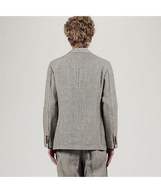 リネン グレンチェック シングルブレステッド 3Bジャケット