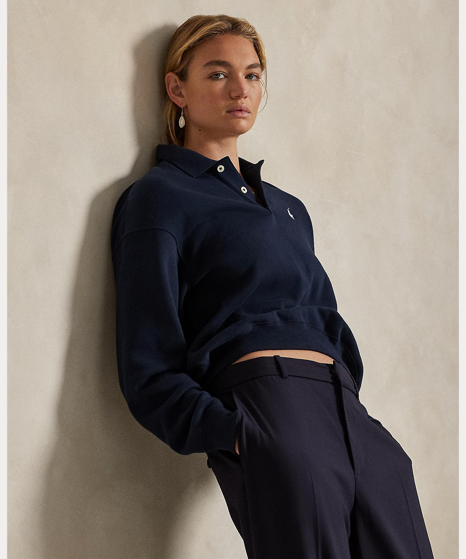 ロゴ フリース ポロカラー プルオーバー