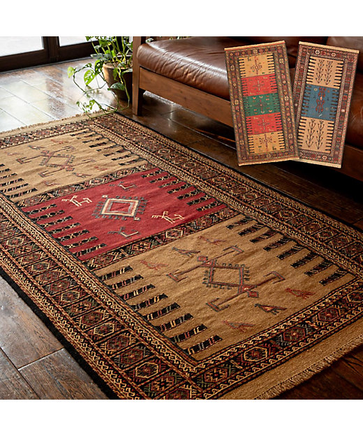 ペルシャ絨毯 キリム 手織者 ウール100% SHIRAZ ラグ 145x66 ペルシャ