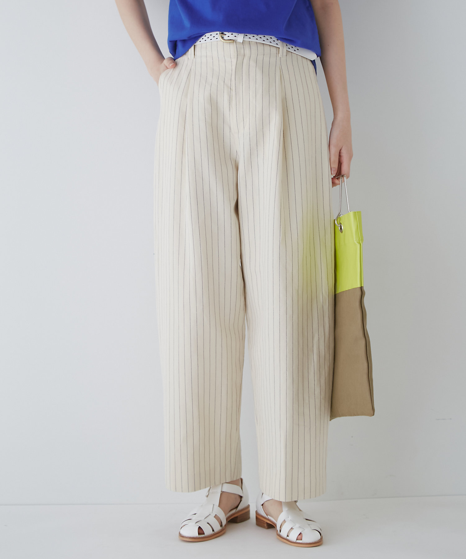 ◇綿麻ストライプパンツ（0773130501） | human woman