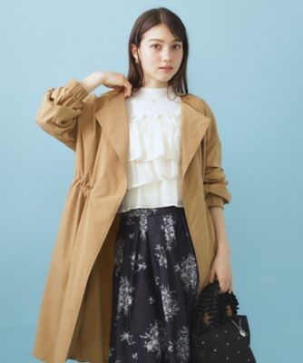 ヴィンテージクロスノーカラーロングコート【洗濯機OK／ストレッチ