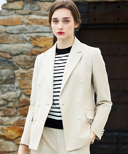 セットアップ】リネン混ダブルブレストジャケット