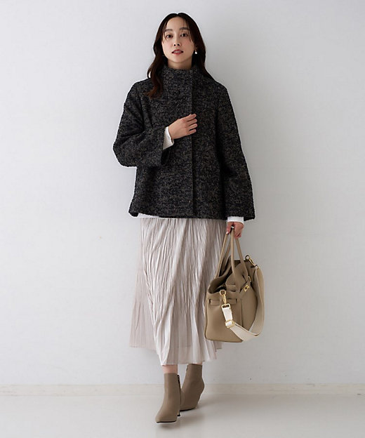 エレガント／ミディアウター】ミックスヘリンボンコート