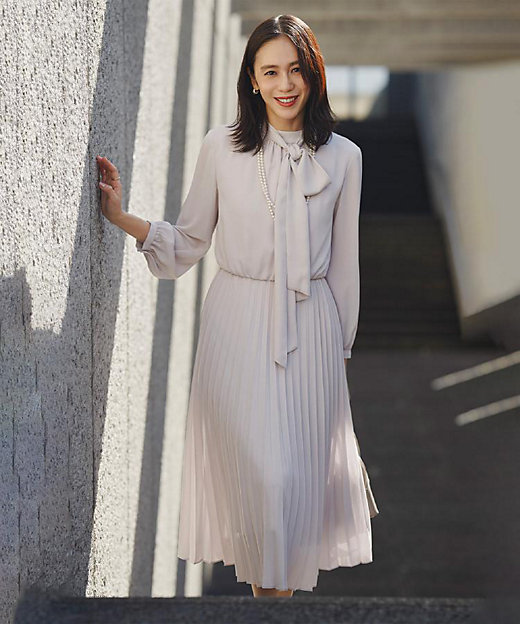 セレモニー／フォーマル／洗える】ボウタイ プリーツワンピース