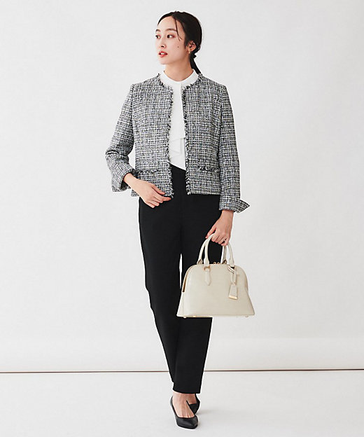 入卒／セレモニー／通勤】ラメツイード ノーカラージャケット