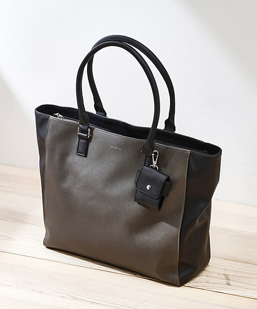 A4サイズ／ビジネスでも使える】合皮トートバッグ イヤホンケース