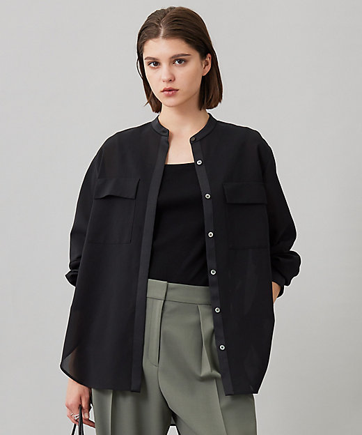 洗える】シアーボイル バンドカラーシャツ（BLCYGA0304