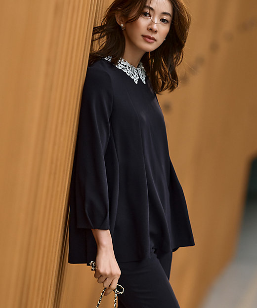 VERYコラボ】トリアセダブルジョーゼット レース襟 ブラウス