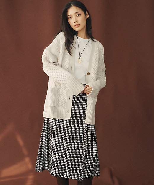 洗える】ウールカシミヤ アランパターン カーディガン