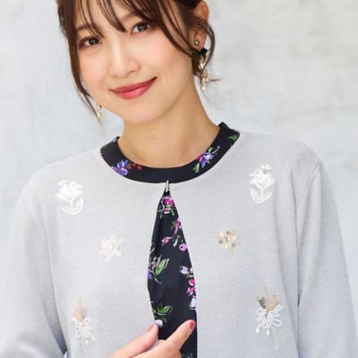 人気デザイン】フラワースパンコール刺繍カーディガン