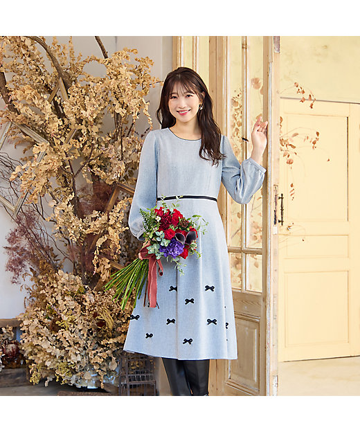 ウールライク素材】サテンリボンワンピース（51016507