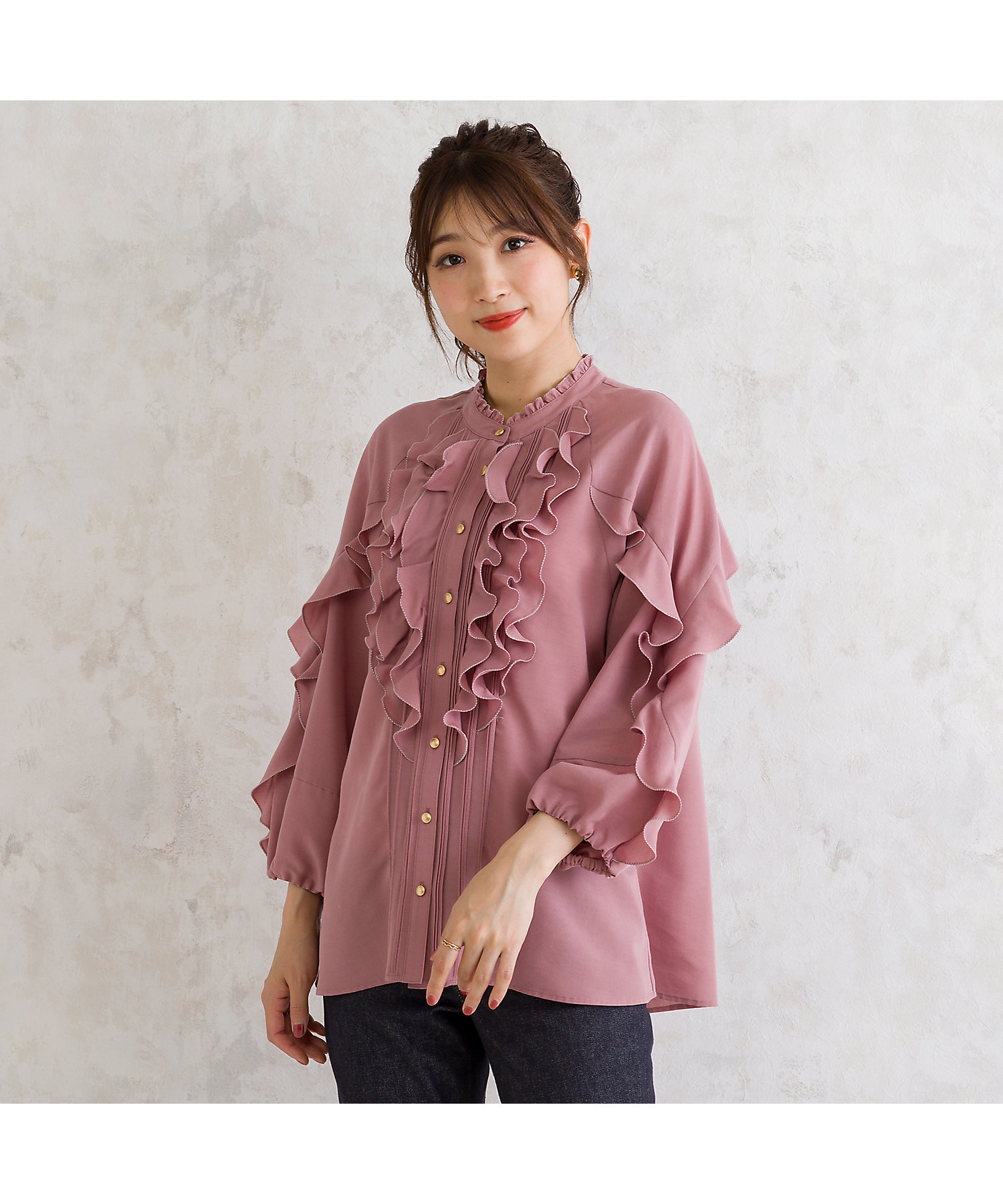 ダンガリーラッフルフリルブラウス（51036407） | Rose Tiara