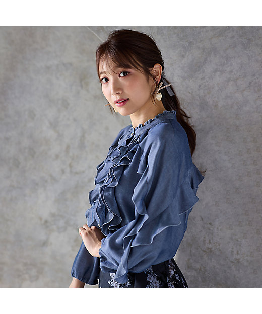 ダンガリーラッフルフリルブラウス（51036407） | Rose Tiara