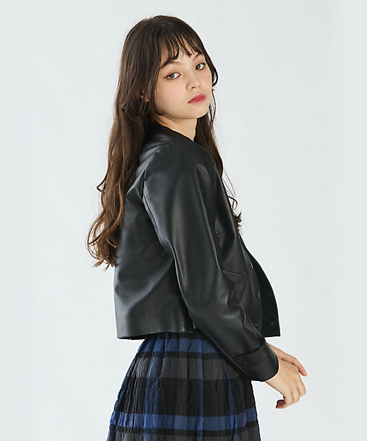 レザー ノーカラー ジャケット ”Mignon