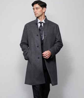 カシミヤ混 ヘリンボーン ビーバー コンバーチブルカラーコート