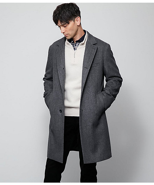 カシミヤ混 ヘリンボーン ビーバー コンバーチブルカラーコート