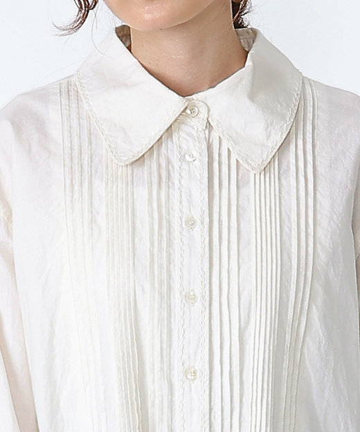 ジュマブラウス・白 ピンタックと手刺繍のロングスリーブブラウス