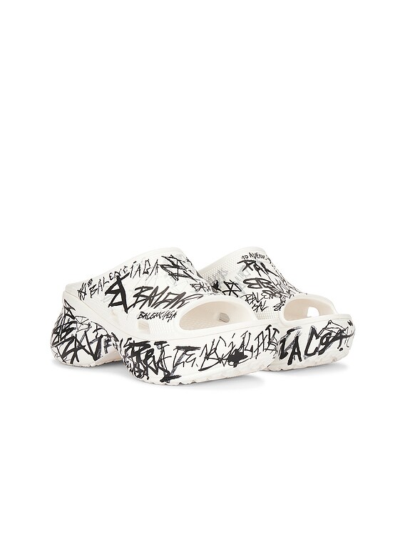 Balenciaga Crocs Pool Slide Sandal in White & Black | FWRD
