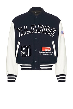 XLARGE OG Logo Varsity Jacket in Navy | REVOLVE