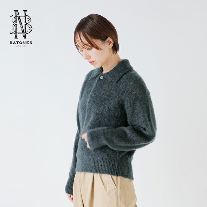 BATONER バトナー ピュア モヘア シャギー ポロ ニット プルオーバー