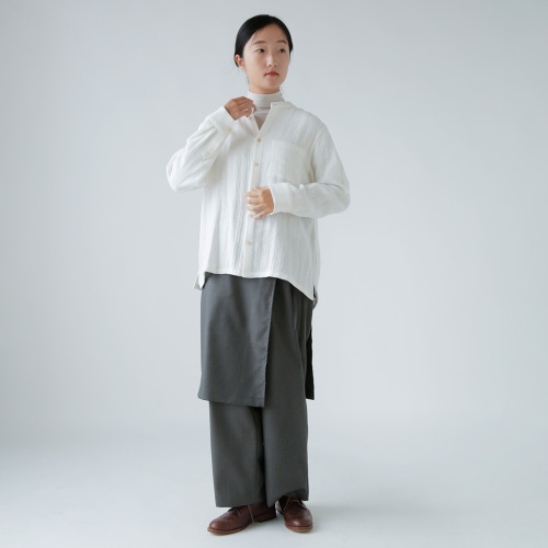 atelier naruse アトリエナルセ リネンツイード バンドカラー シャツ