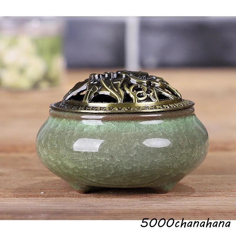 香炉 蓋付き 陶器 ふたつき お香 香皿 線香立て 仏具 アンティーク風