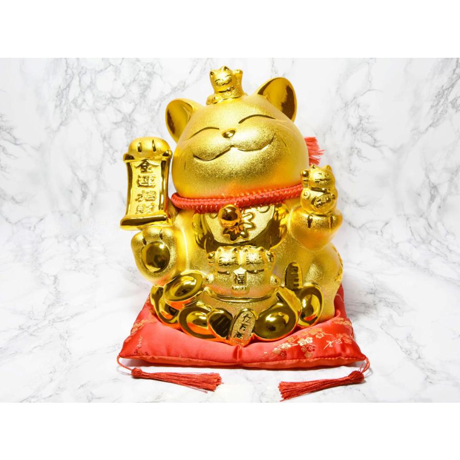 招き猫 置物 金猫 子福猫 陶磁器 縁起物 金運 商売繁盛 招福