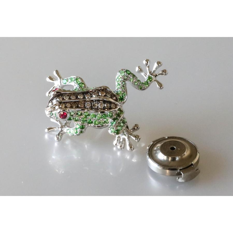 K18WG カエルモチーフ グリーンガーネット ルビー ダイヤモンド ピン