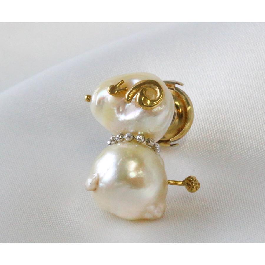 K18WGYG 南洋パール ピンブローチ ひつじ 南洋真珠 ゴールド 羊 シープ