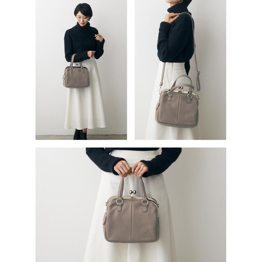 がま口 2WAYバッグ 本革 レザー ハンドバッグ ショルダーバッグ 斜