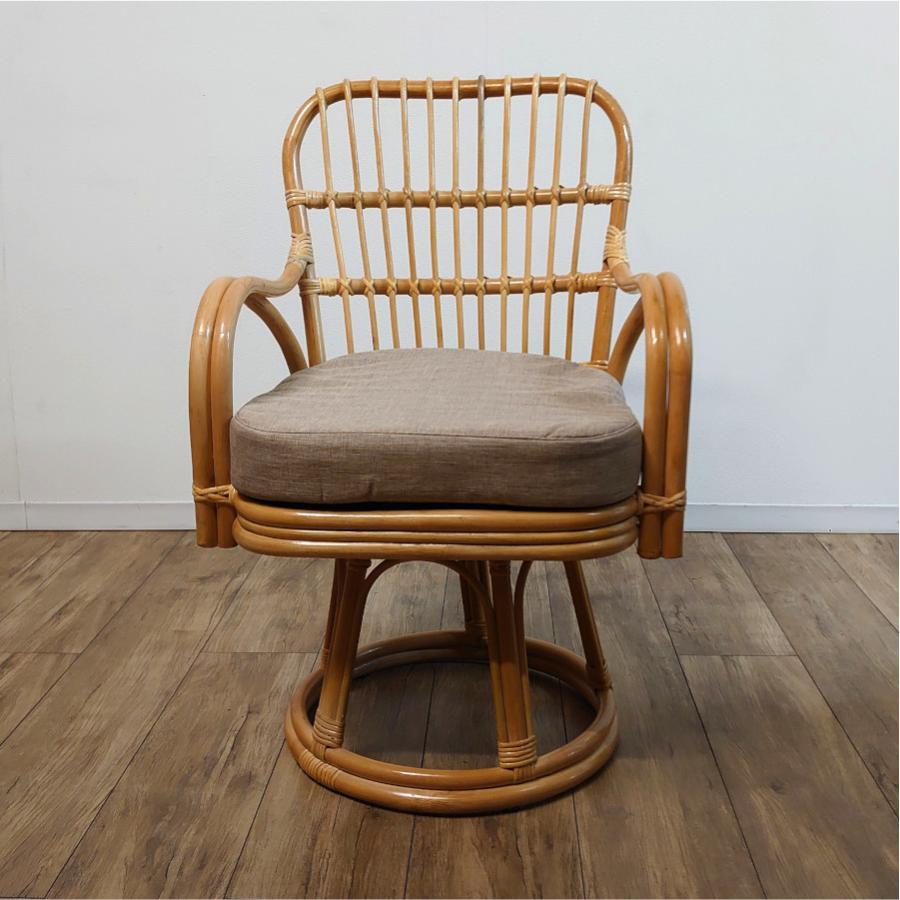 籐 ラタン ワイドタイプ回転座椅子 ハイタイプ クッション無地 回転360