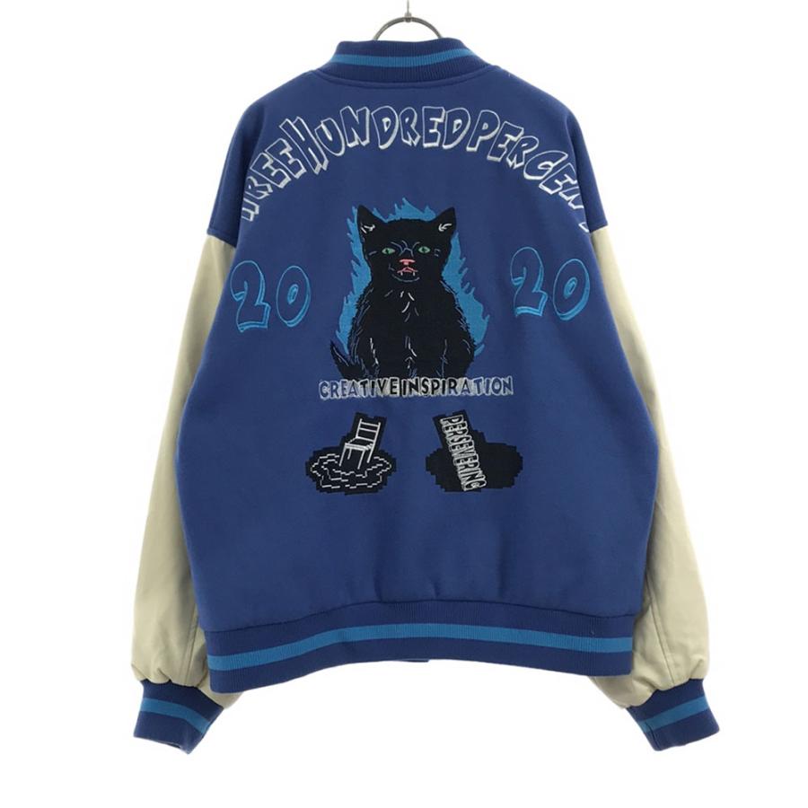 HOOK フック ロゴ刺繍 スタジャン L ブルー系×ホワイト PUレザー