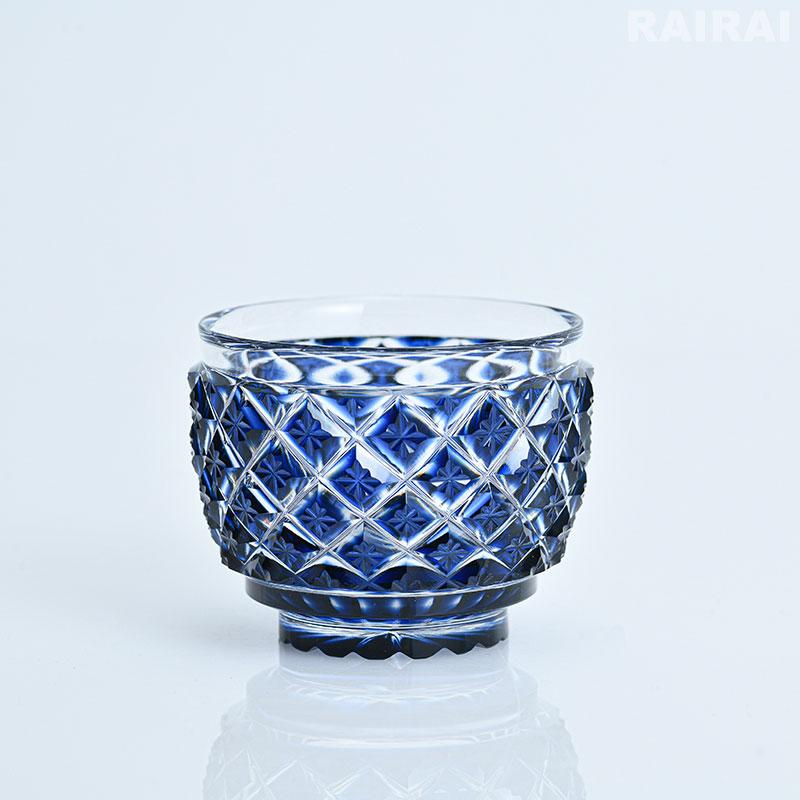 薩摩切子 猪口 大 cut34 藍 おちょこ お猪口 復元 鹿児島 島津薩摩切子