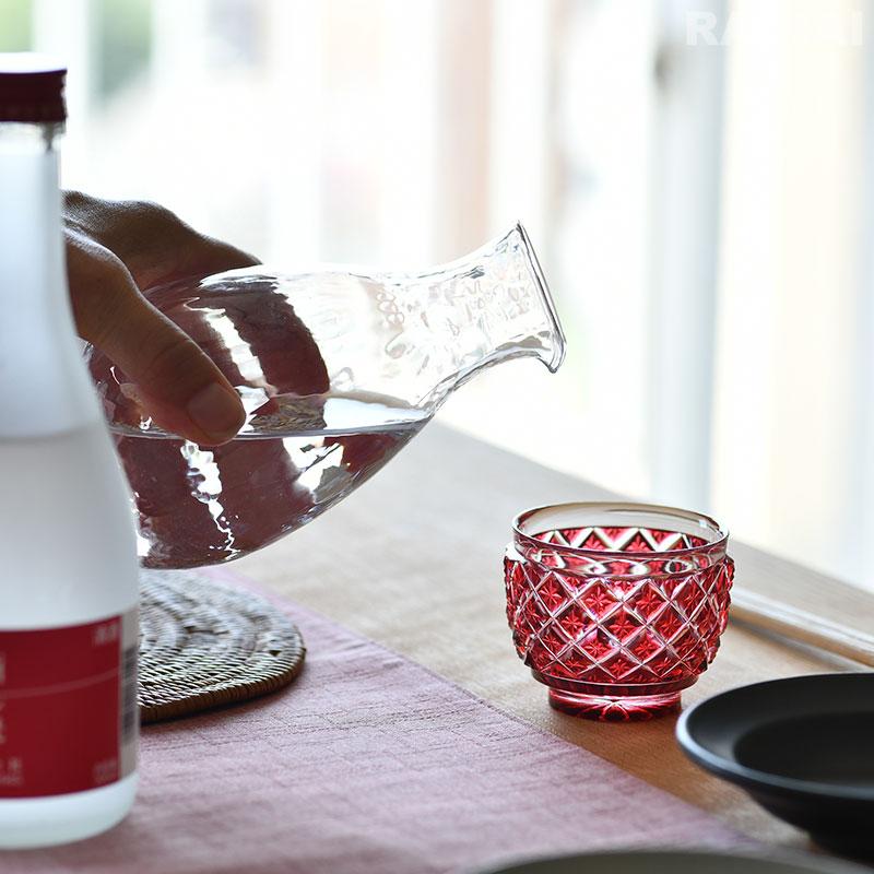 薩摩切子 猪口 大 cut34 金赤 おちょこ お猪口 復元 鹿児島 島津薩摩