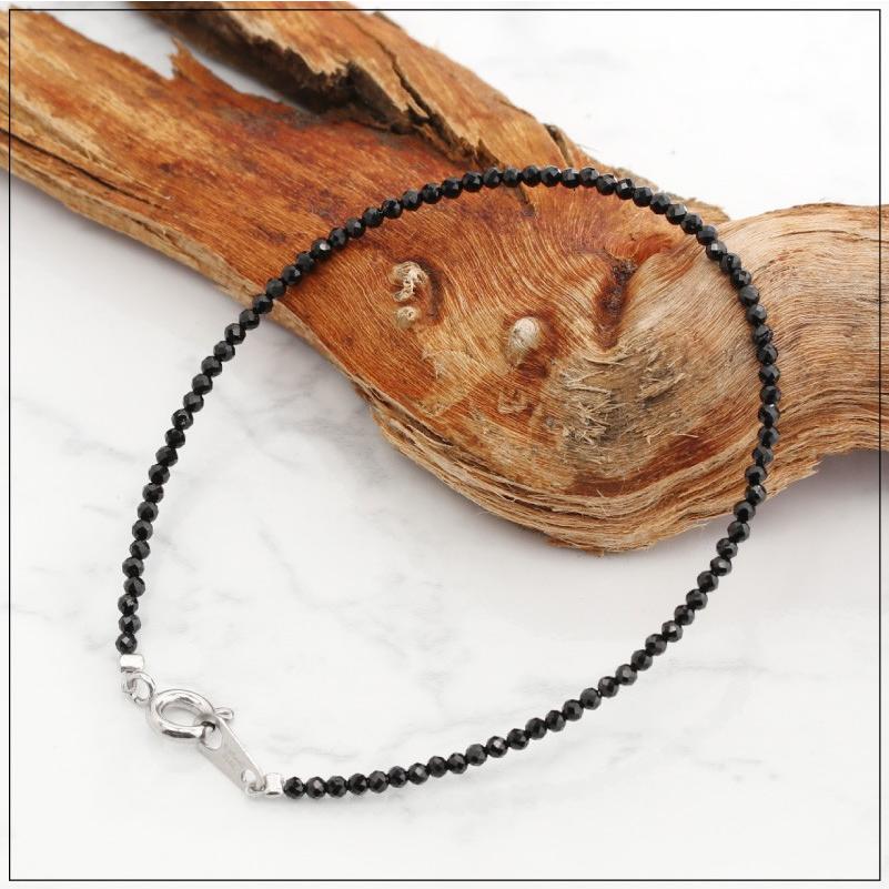 高品質マシンカット! ブラックスピネル ブレスレット 2mm 17cm 19cm