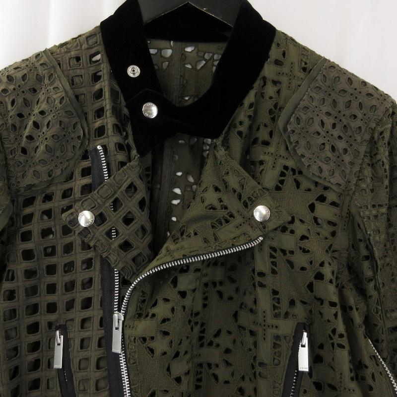 sacai（サカイ） 美品 レース ライダースジャケット 21-05459 21SS