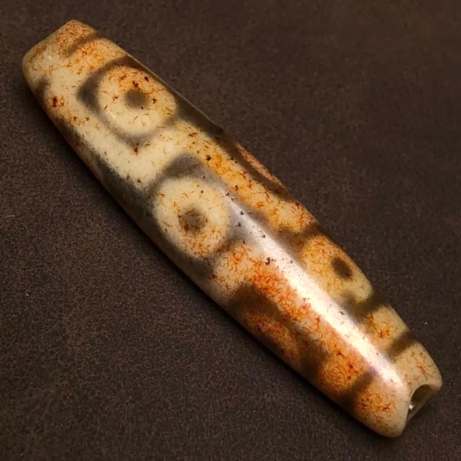 本物 九眼天珠 朱砂 s737 老天珠 古代チベット ジービーズ 54.2mm